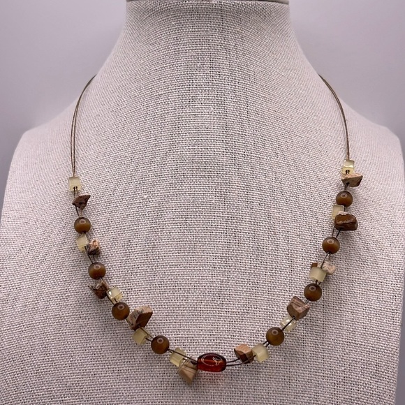 Lia Sophia Jewelry - Lia Sophia NIB Jasper & Cats Eye Beaded Gold Tone Wire Necklace